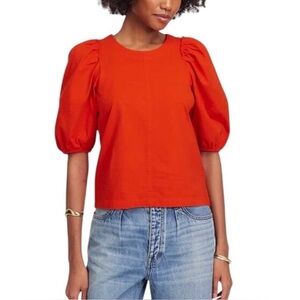 NWOT Madewell Women's Red Puff-Sleeve Blouse sz Large